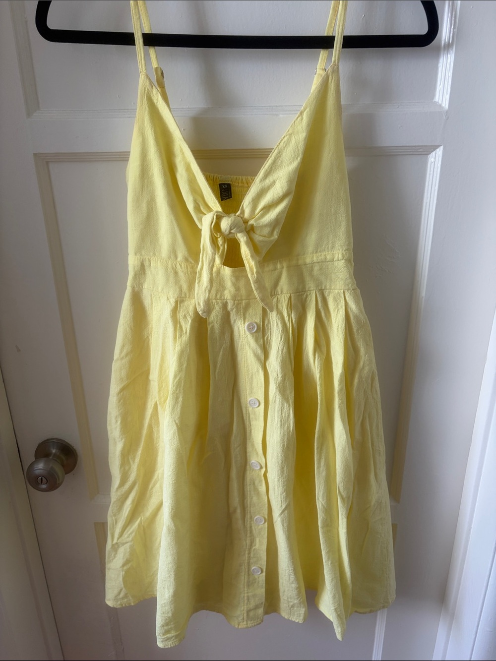 Fancyinn Pale Yellow Tie-Front Button Sundress